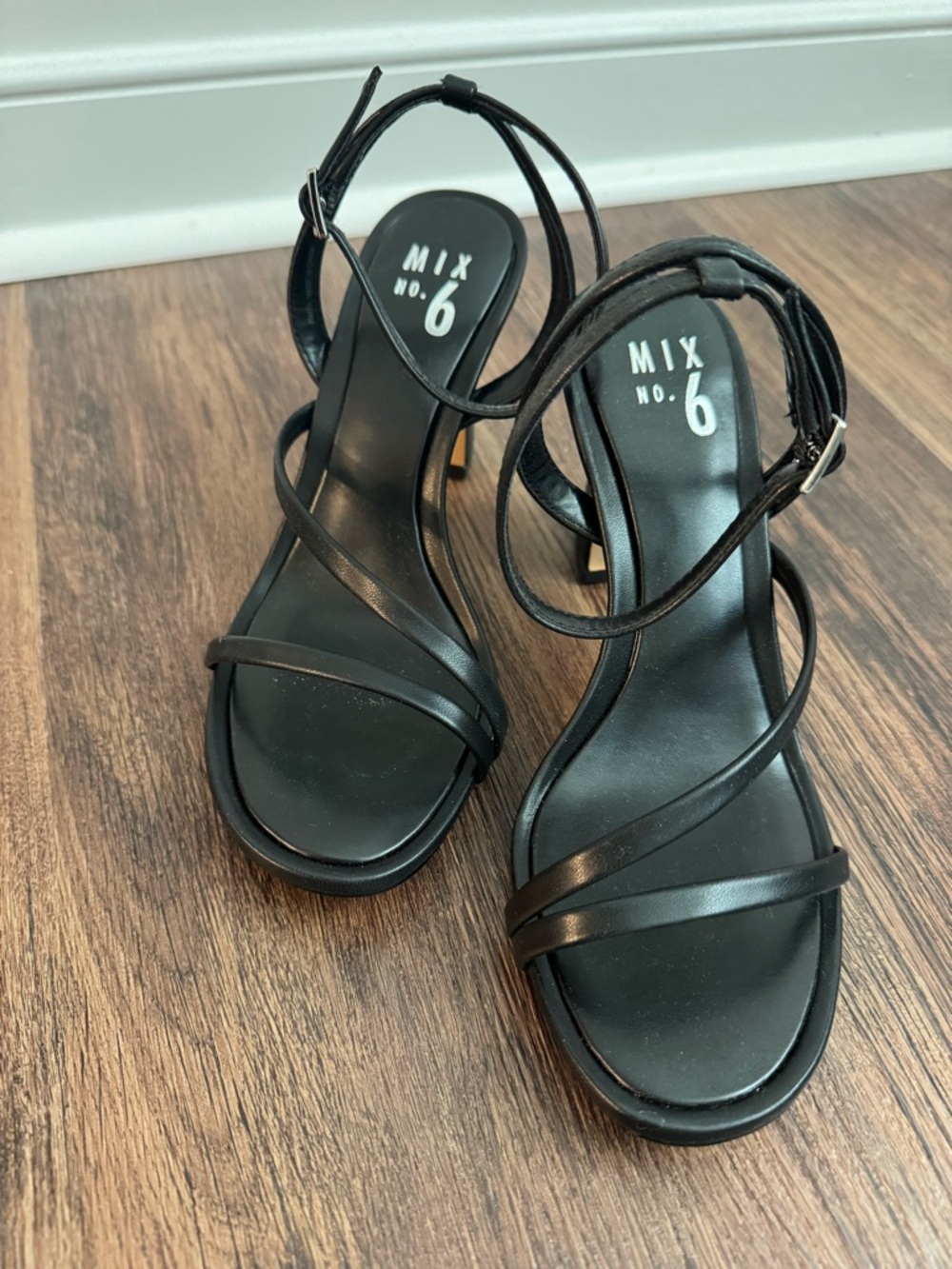 Mix No. 6 Black Strappy Ankle Strap Sandals Party Evening Formal